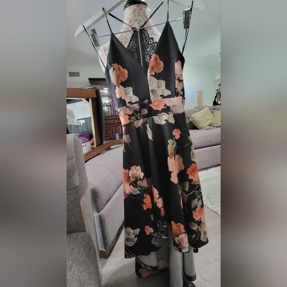 Windsor Black and Pink Floral Midi Dress Size Small